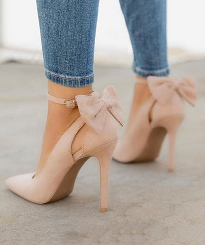 Classy Red Suede Bow Splicing High Heels Pointed Toe