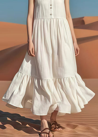 White Silm Fit Cotton Party Dress Sleeveless