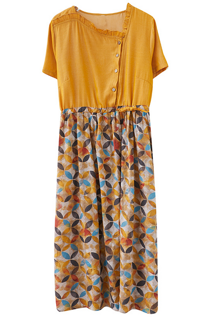 Summer Linen Dress Short Sleeve Panel Dress