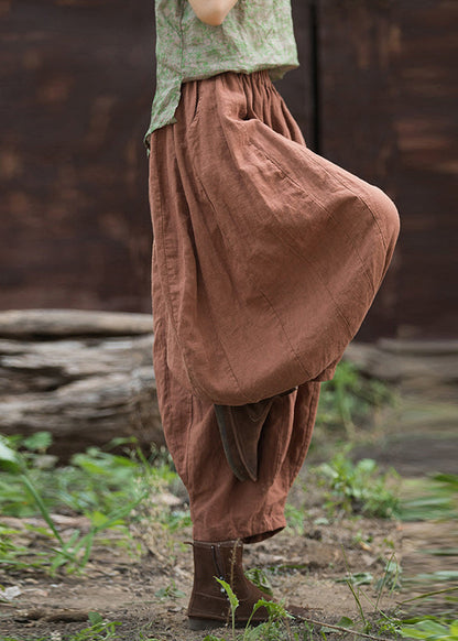 Cozy Linen Pockets Elastic Waist Cotton Crop Pants Summer