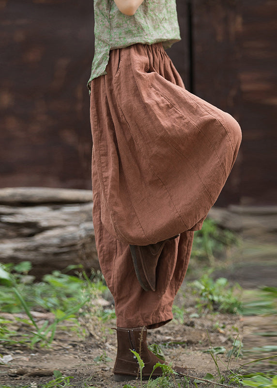 Cozy Linen Pockets Elastic Waist Cotton Crop Pants Summer