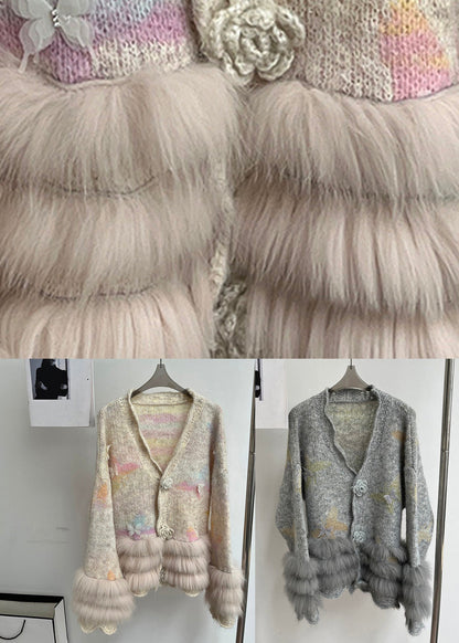 Milk Tea Color Patchwork Cozy Cotton Knit Cardigans Long Sleeve