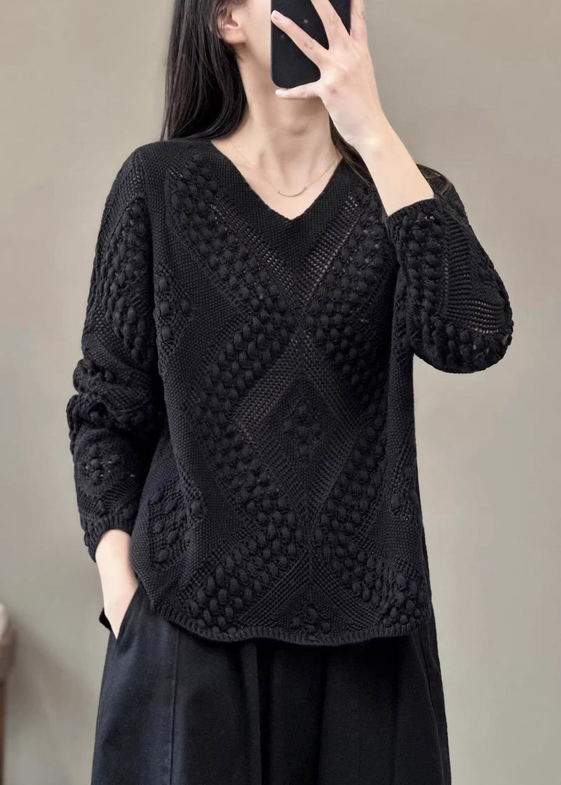 Simple Red V Neck Cotton Knit Sweaters Long Sleeve