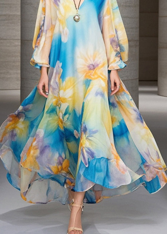 Oversized Print Chiffon Beach Dress Fall