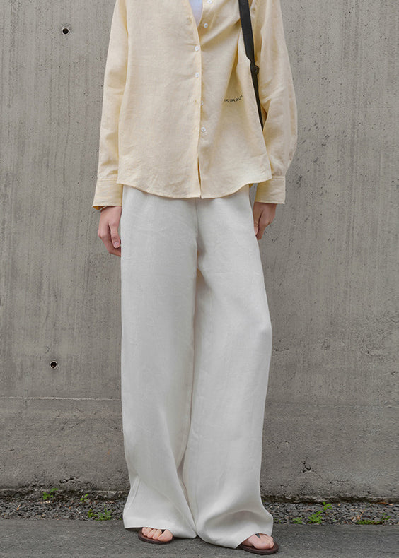 Simple Beige Versatile Linen Wide Leg Pants Summer