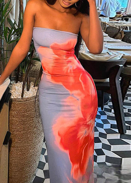 Printed One Shoulder Strapless Dress