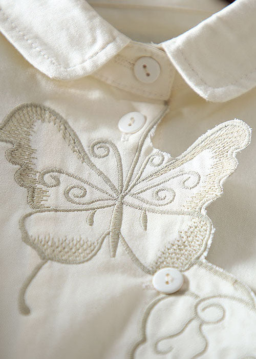 Apricot Embroidered Butterfly Cotton Blouses Spring