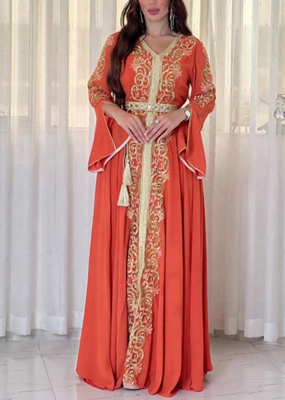 Loose Mulberry Embroidered Patchwork Chiffon Maxi Dress Fall