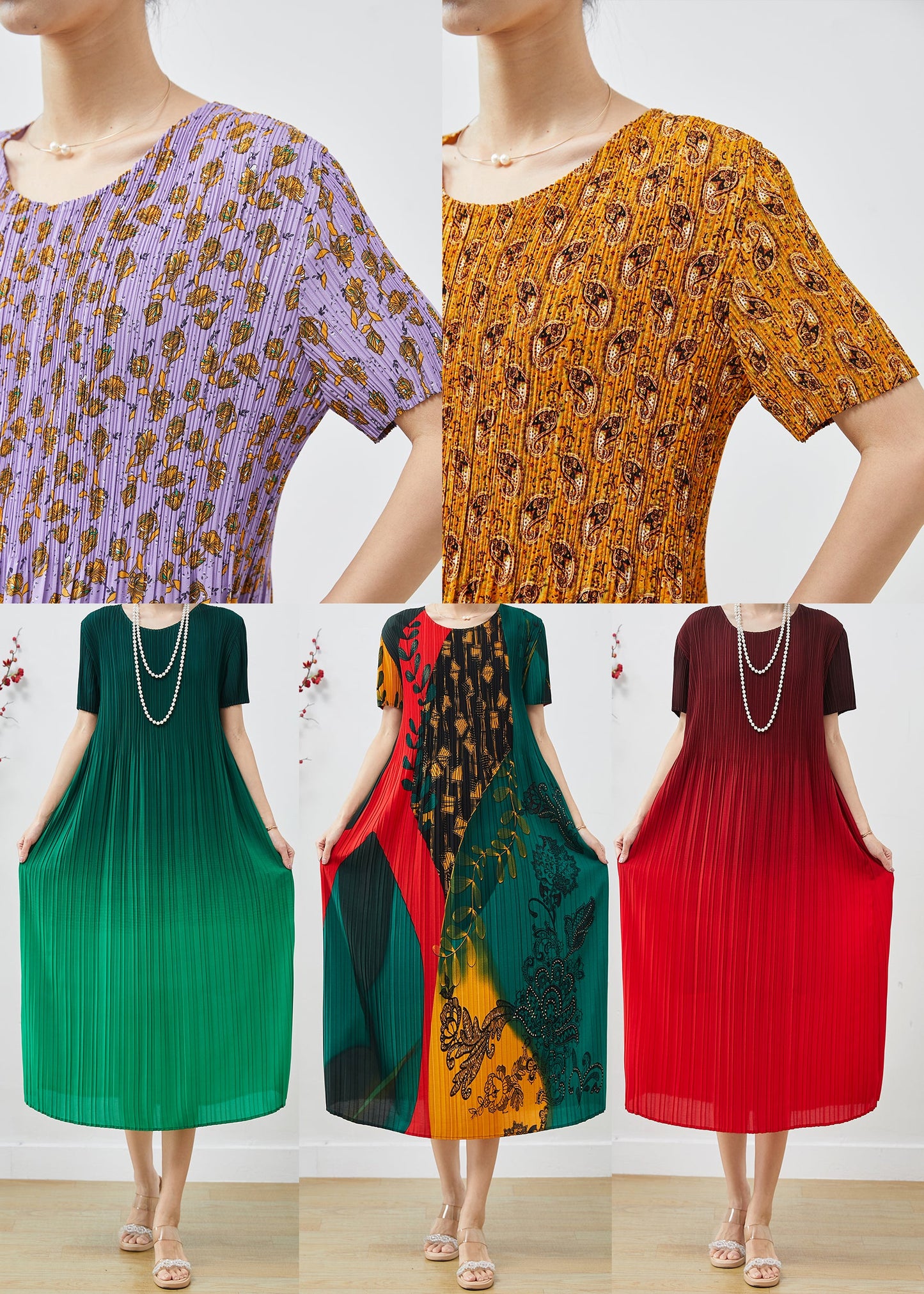 Gradient Red Oversized Wrinkled Chiffon Dress Summer
