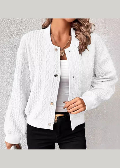 Grey Stand Collar Jacquard Cotton Jackets Fall