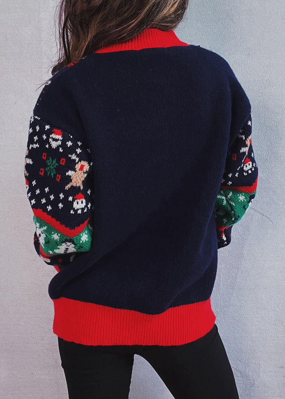 Organic O Neck Jacquard Thick Knit Christmas Sweaters Winter