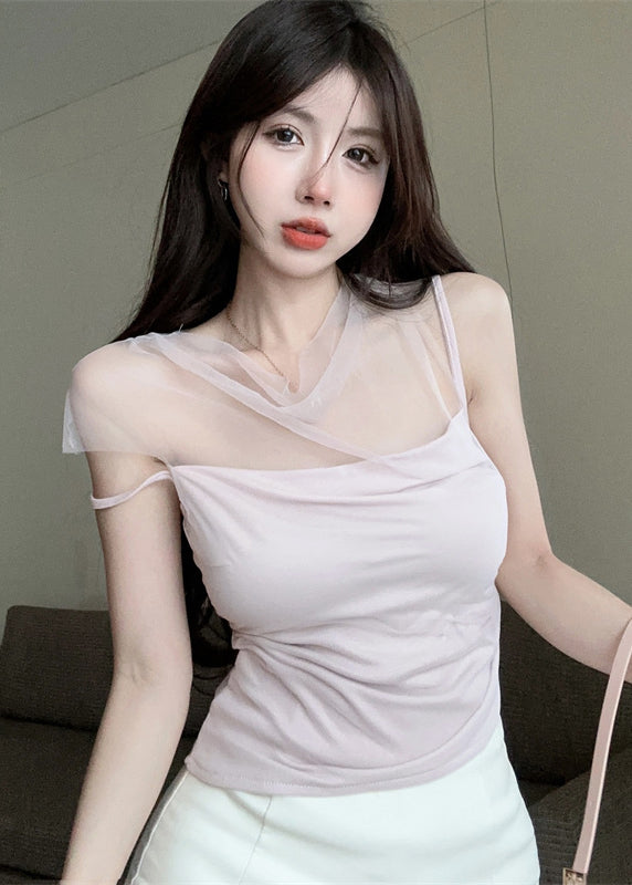 Coffee Tulle Patchwork Suspender Top Summer