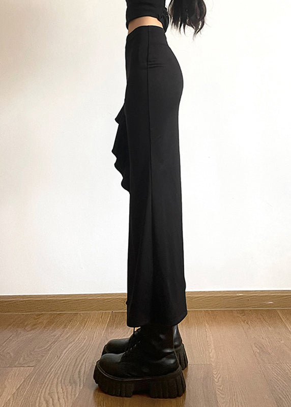 Black Ruffled Patchwor Side Open Fishtail Skirt Summer