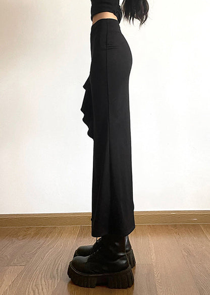 Black Ruffled Patchwor Side Open Fishtail Skirt Summer