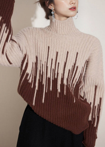 Beige Turtleneck Thick Knit Sweater Winter