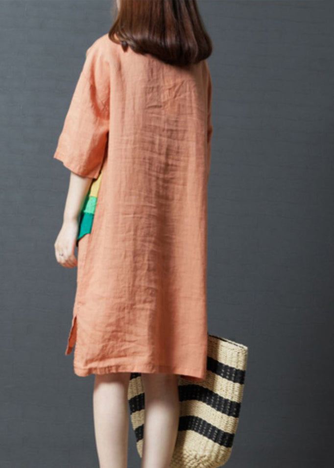 Orange Oversized Patchwork Cotton Vacation Dress Summer