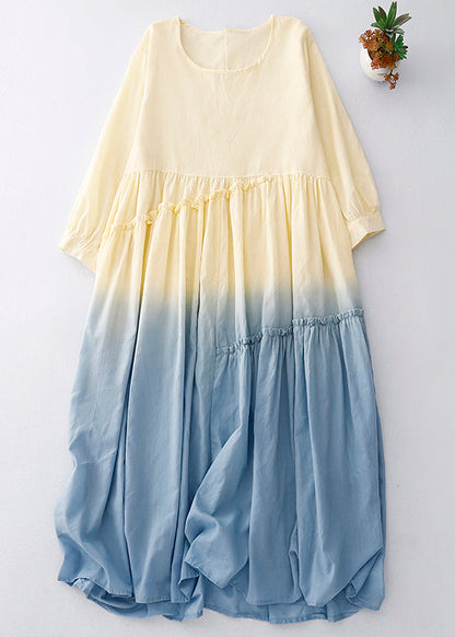 Gradient Color Ruffled Cotton Vacation Dress Summer