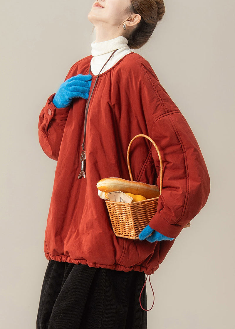 Red Button Drawstring Fine Cotton Filled Parka