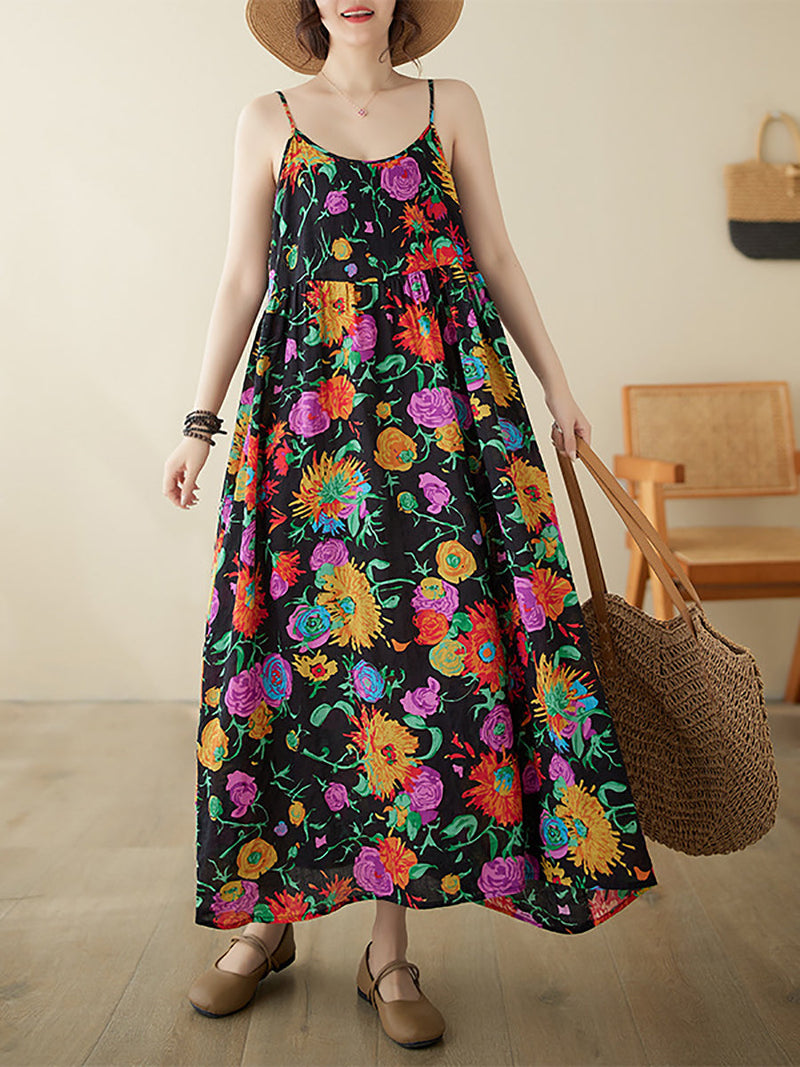 Artsy Summer Flower Loose Vest Dress