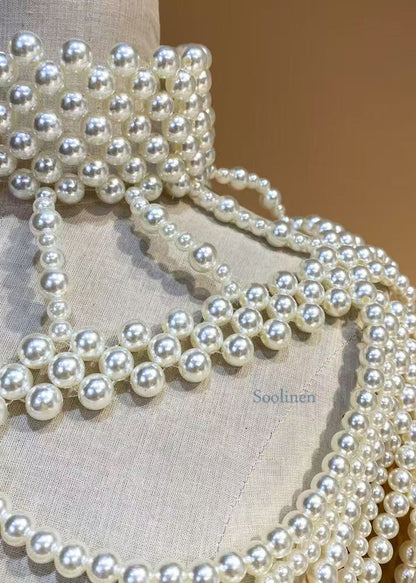 French White Imitation Pearl Banquet Dress Accessories Shawl