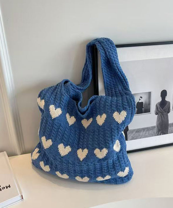 Minimally Khaki Hollowed Out Heart Knitted Shoulder Bag