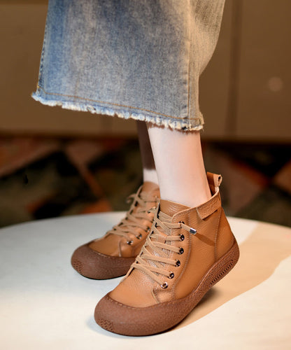 Brown Boots Cowhide Leather Splicing Cross Strap