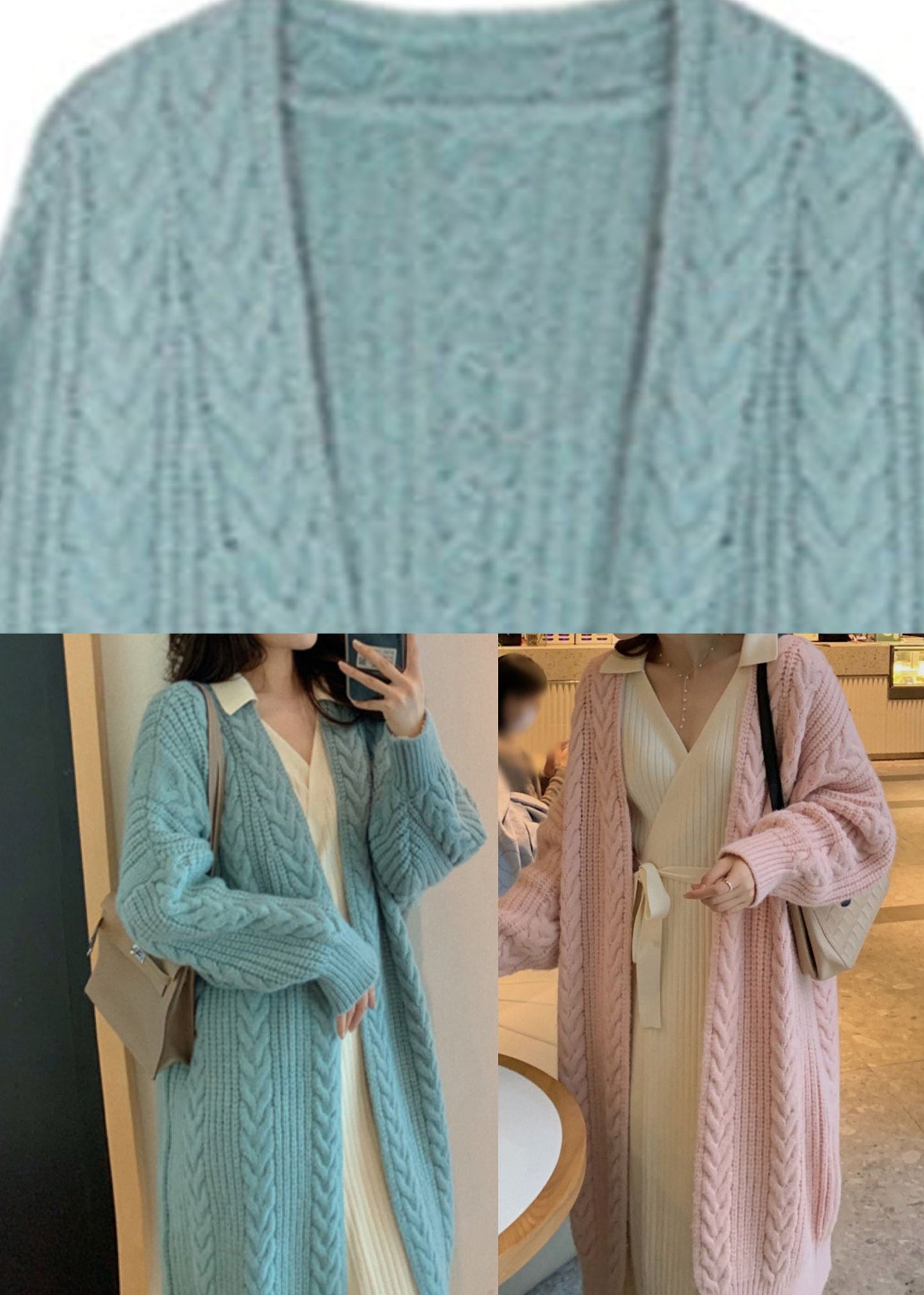Blue V Neck Cozy Long Knit Cardigan Spring