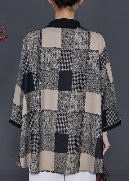 Khaki Plaid Patchwork Chiffon Shirts Spring