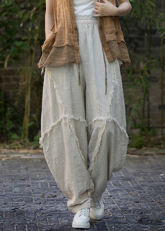 Linen Pockets Linen Lantern Pants Elastic Waist