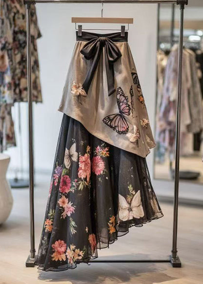Asymmetrical Print High Waist Chiffon Patchwork Skirt Summer