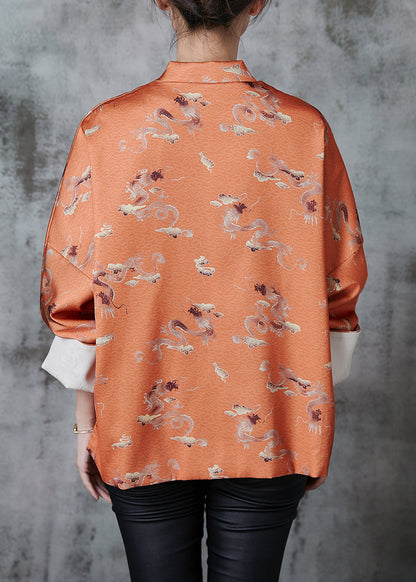 Orange Tasseled Print Side Open Silk Oriental Coats Fall