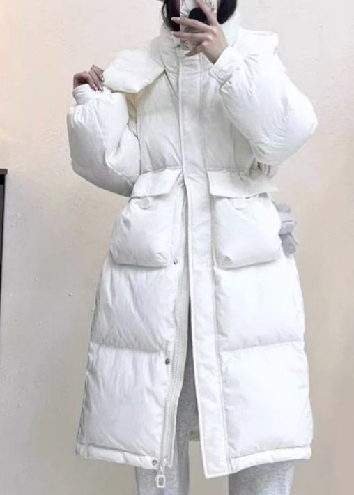 Stylish Pink Pockets Drawstring Duck Down Puffer Hooded Parkaer Winter