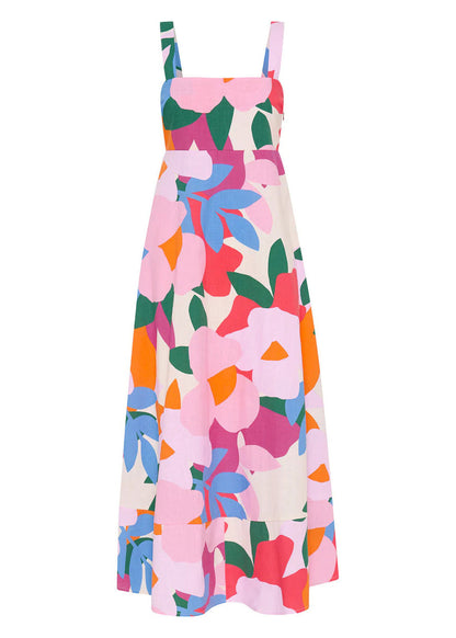 Print Exra Large Hem Cotton Spaghetti Strap Dress Summer