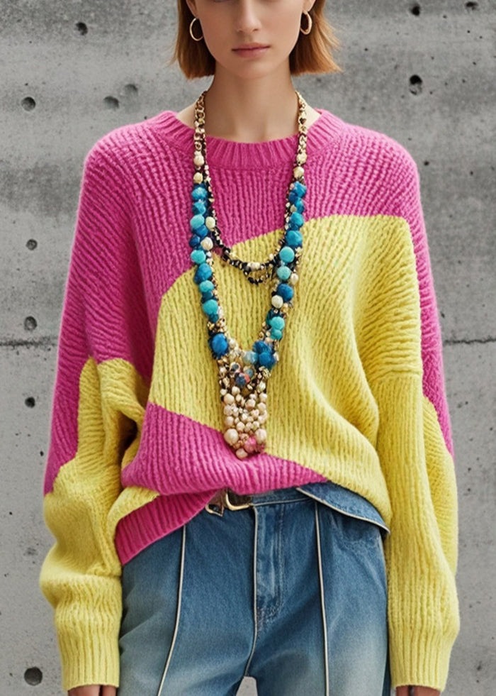 Colorblock Oversized Warm Knitted Tops Fall