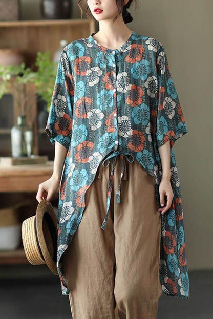 Lace-up Irregular Hem Breasted Loose Shirt