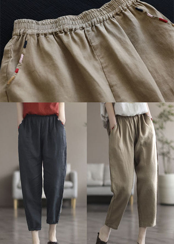 White Elastic Waist Linen Harem Pants Summer