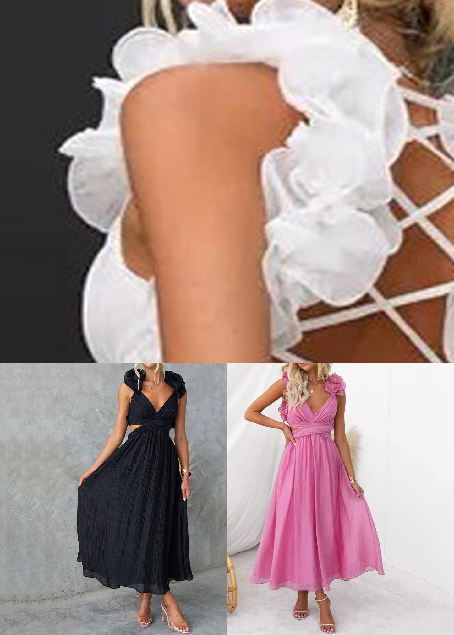 Pink V Neck Lace Up Cotton Long Dress Sleeveless