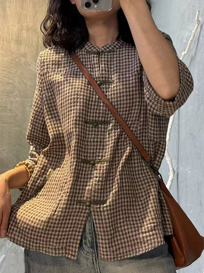 Retro Plaid Summer Cotton Button-up Shirt