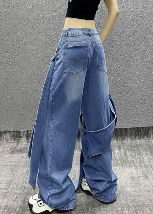Blue Bow Pockets High Waist Denim Pants Summer