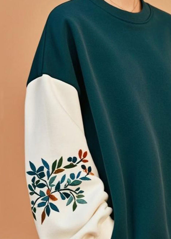 Green O-neck Patchwork Sweatshirt Top Fall