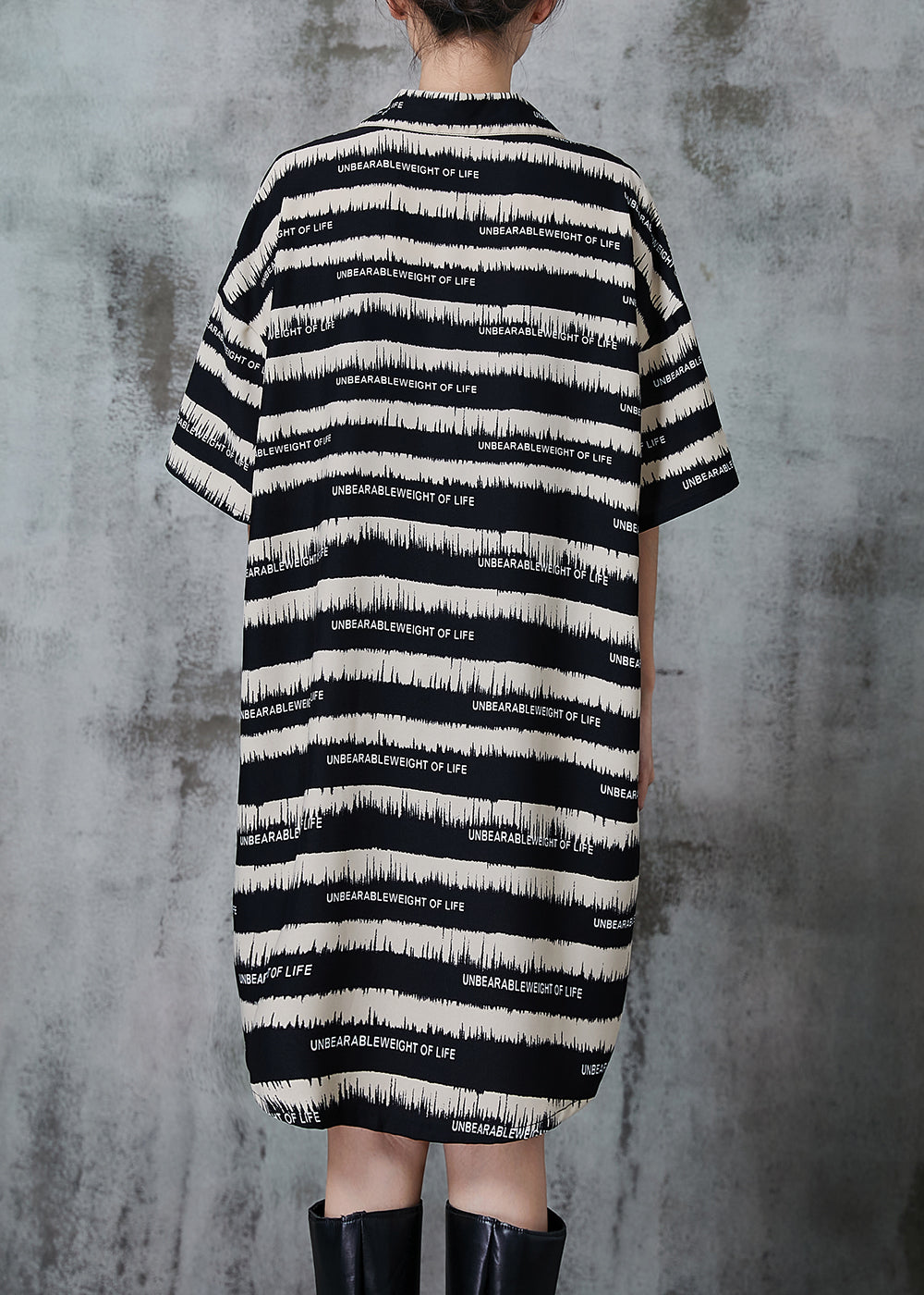 Black Striped Chiffon Shirt Dress Summer