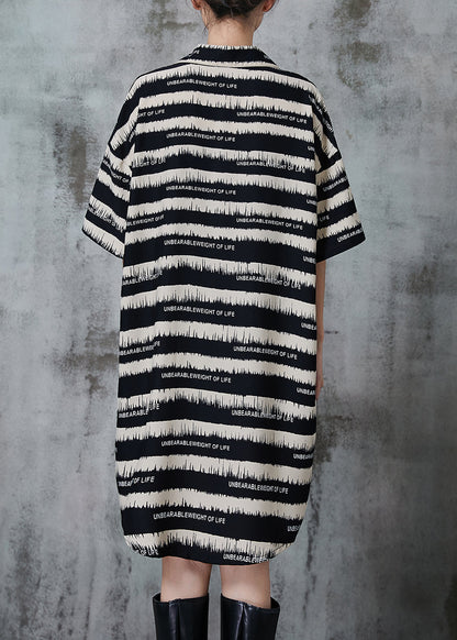 Black Striped Chiffon Shirt Dress Summer