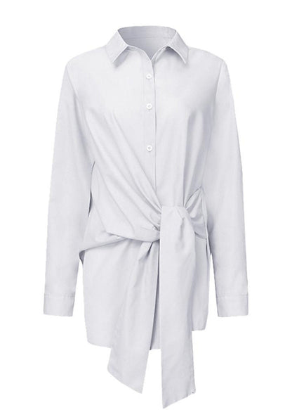 White Peter Pan Collar Lace Up Cotton Shirts Spring