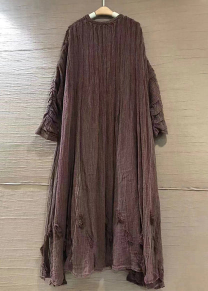 Purple V Neck Linen Cardigans Long Sleeve