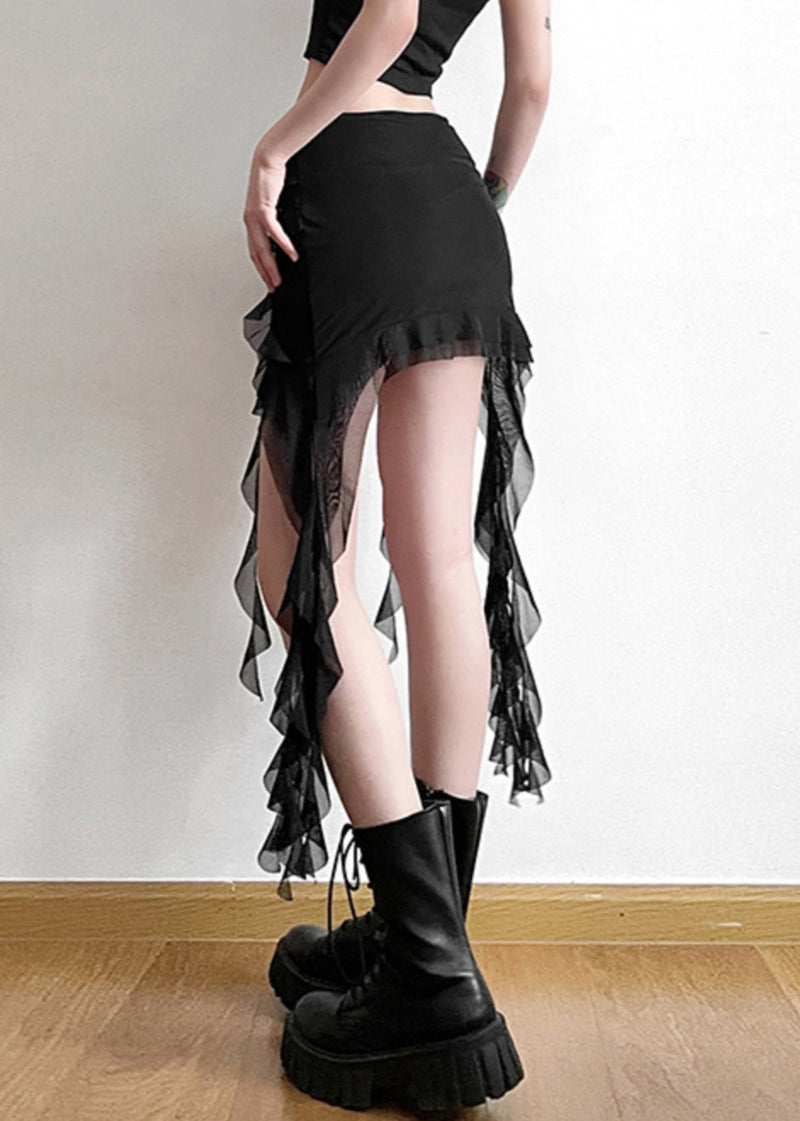 Black Ruffled Patchwork High Waist Tulle Skirt Summer