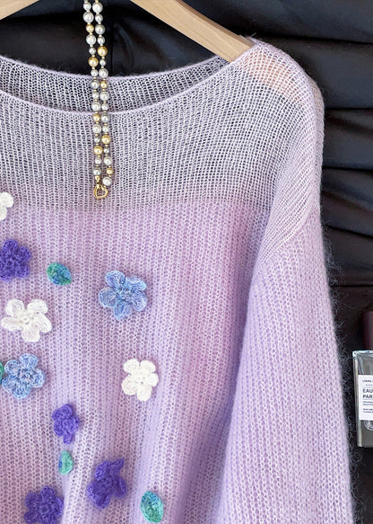 Classy Purple Hollow Out Decorated Knit Short Sweater Fall