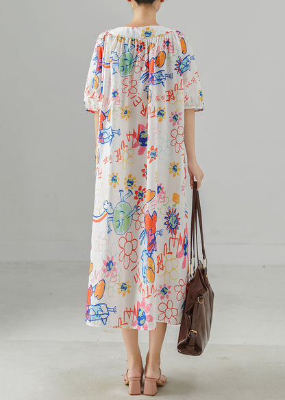 White Oversized Print Cotton Holiday Dress Summer