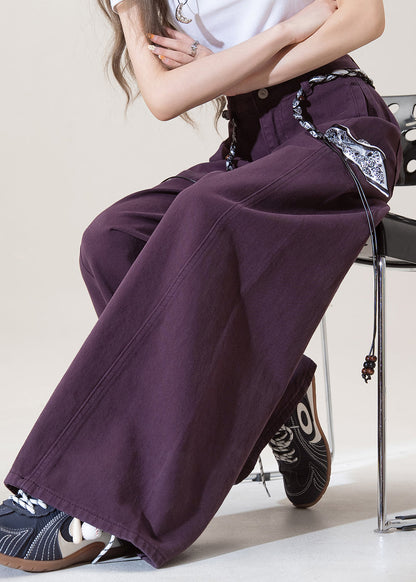 Purple Pockets High Waist Denim Pants Fall
