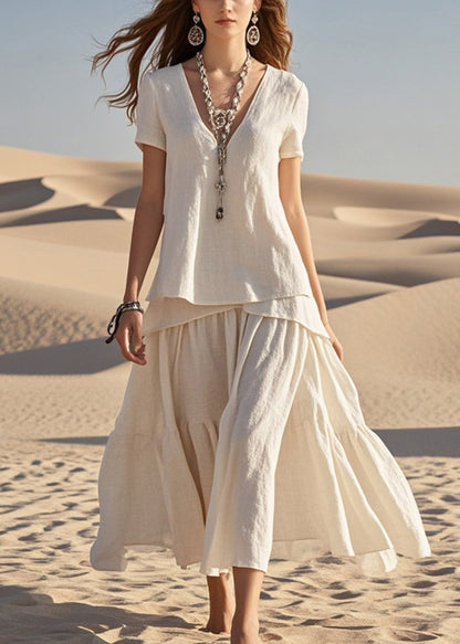 Diy White Asymmetrical Design Cotton Ankle Dress Summer