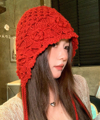 Style Red Hollow Knitted Boonie Hat